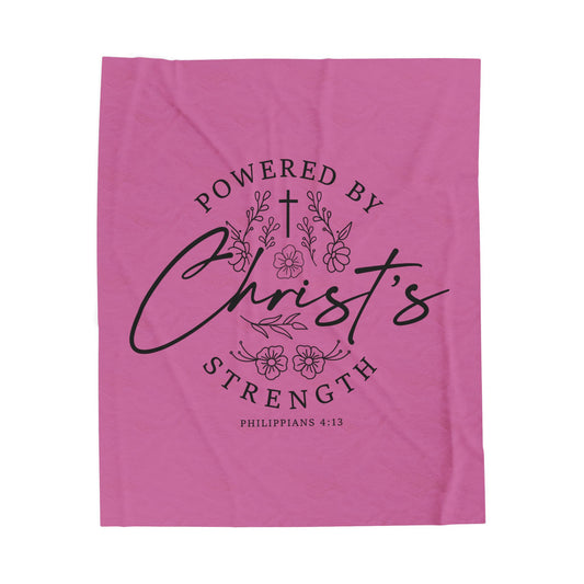 Powered by Christ’s Strength Velveteen Plush Blanket