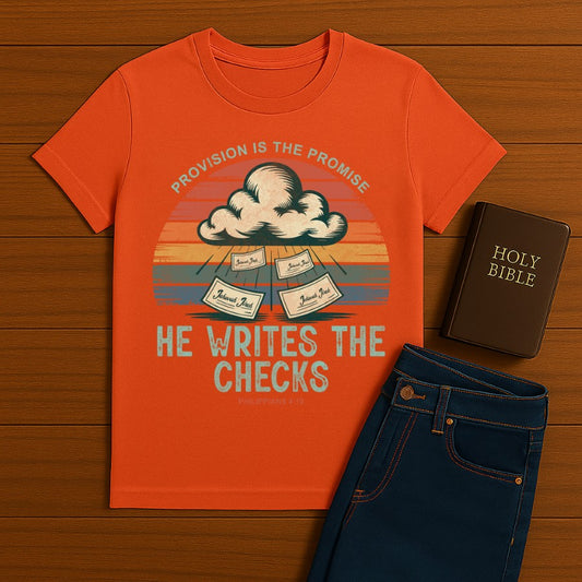 He Writes the Checks Tee