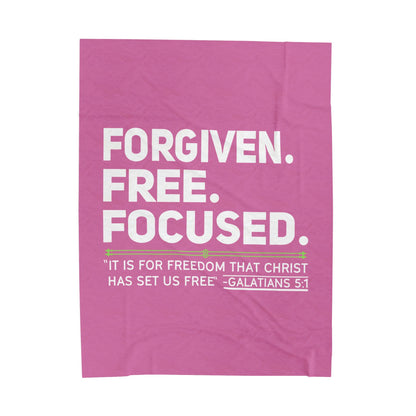 FORGIVEN. FREE. FOCUSED Velveteen Plush Blanket